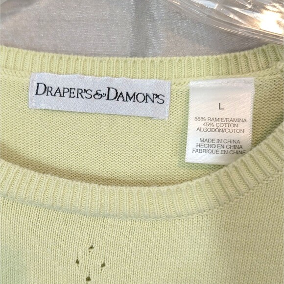 Drapers & Damons Women Size LARGE Sweater Short Sleeves Lt Green & Black Floral - Picture 4 of 16